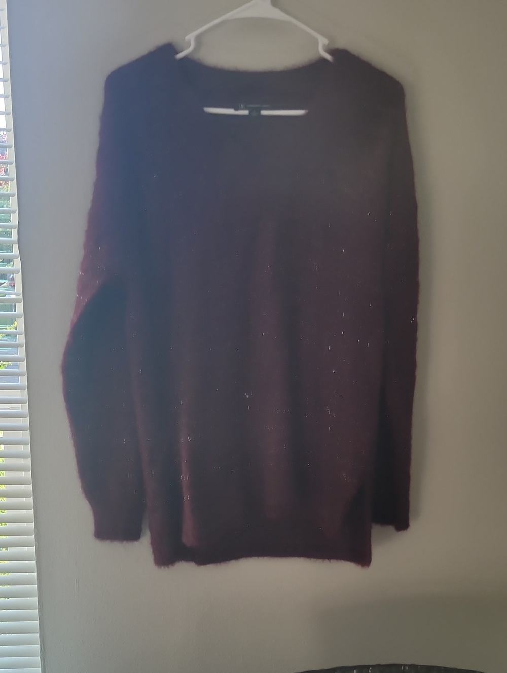 INC International Concepts Fuzzy Burgundy Sweater with Metallic Thread